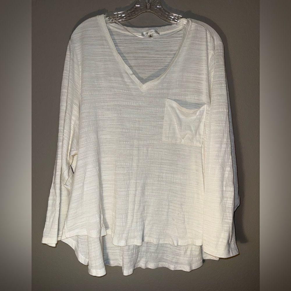 Daily Thread White V-Neck Long Sleeve Textured Top 2X #723